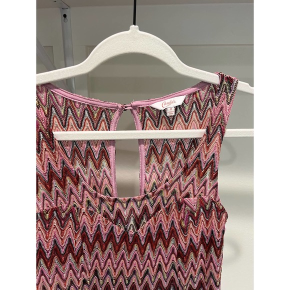 Candie's Women's Knit 70's‎ 90's Dress Colorful Sleeveless V Neck Size Medium - Picture 2 of 8